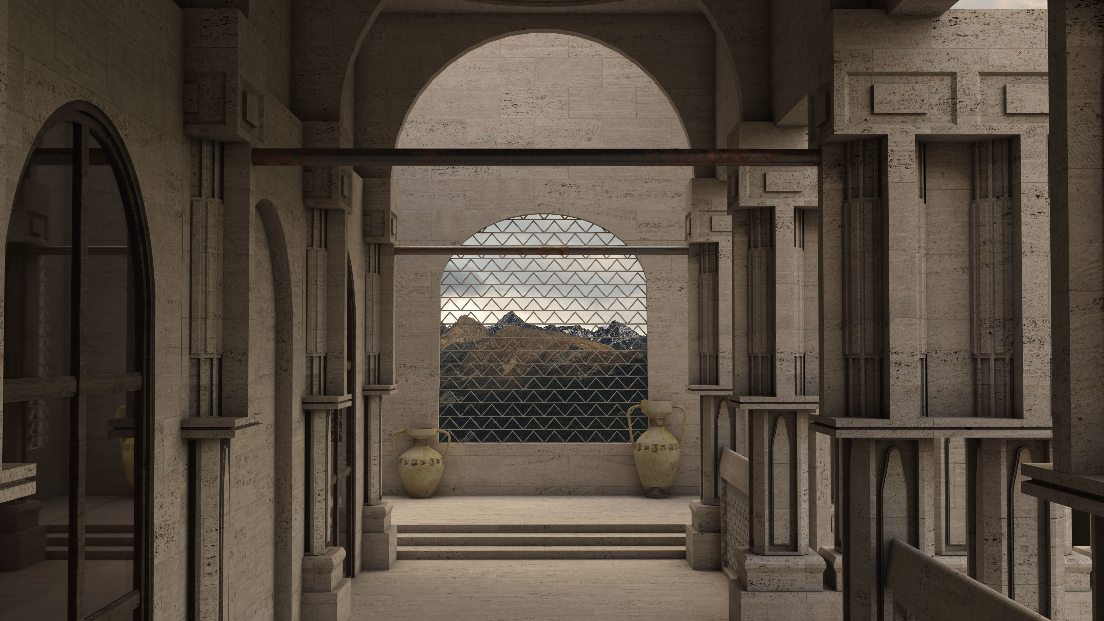 Colonial Type Hallway 3D model_3