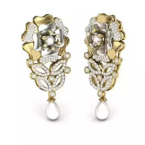 Women pearl flower earrings 3dm render detail 3D print model