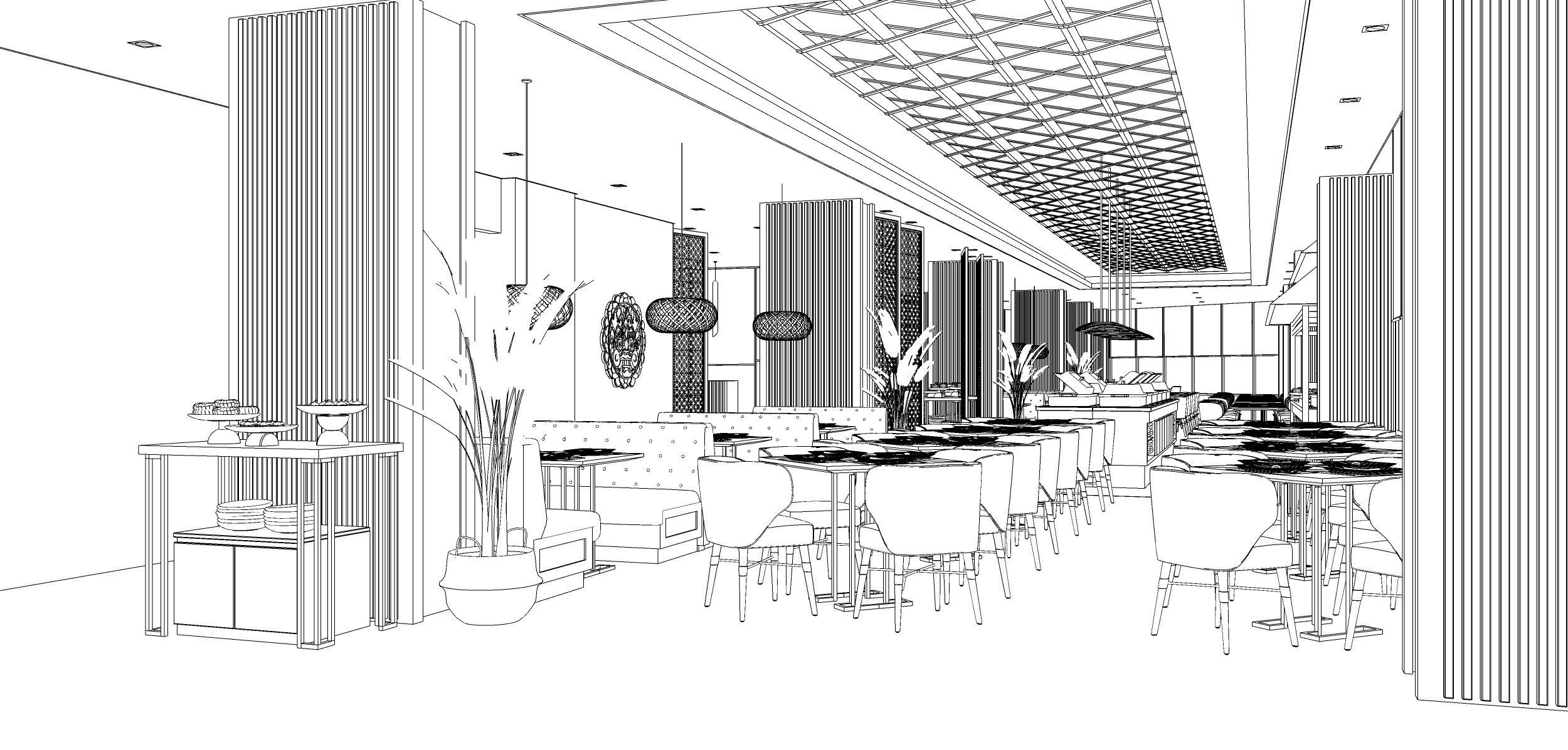 Restaurant interior design of 3D model_2