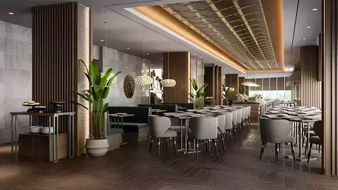 Restaurant interior design of 3D model