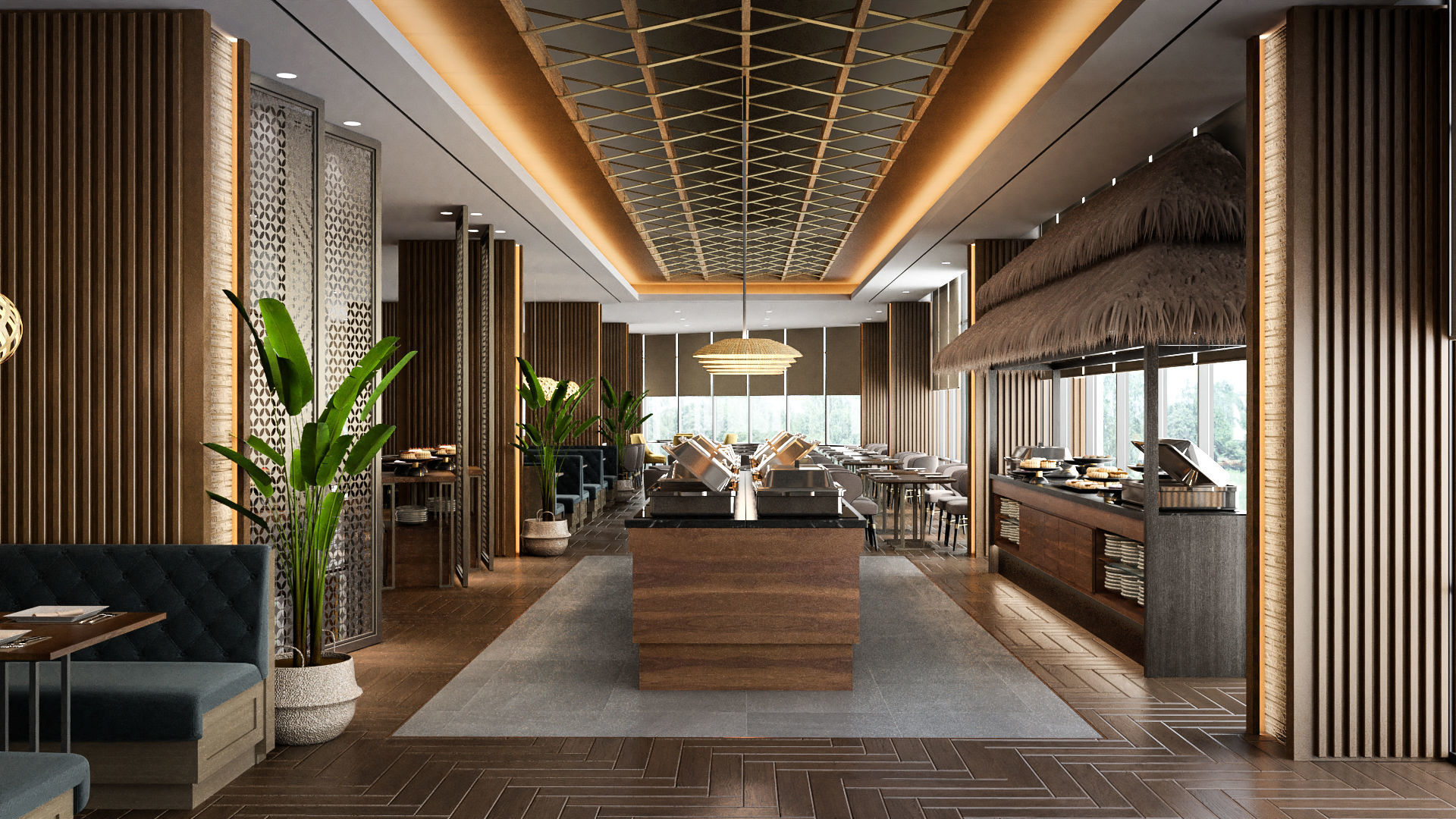 Restaurant interior design of 3D model_3