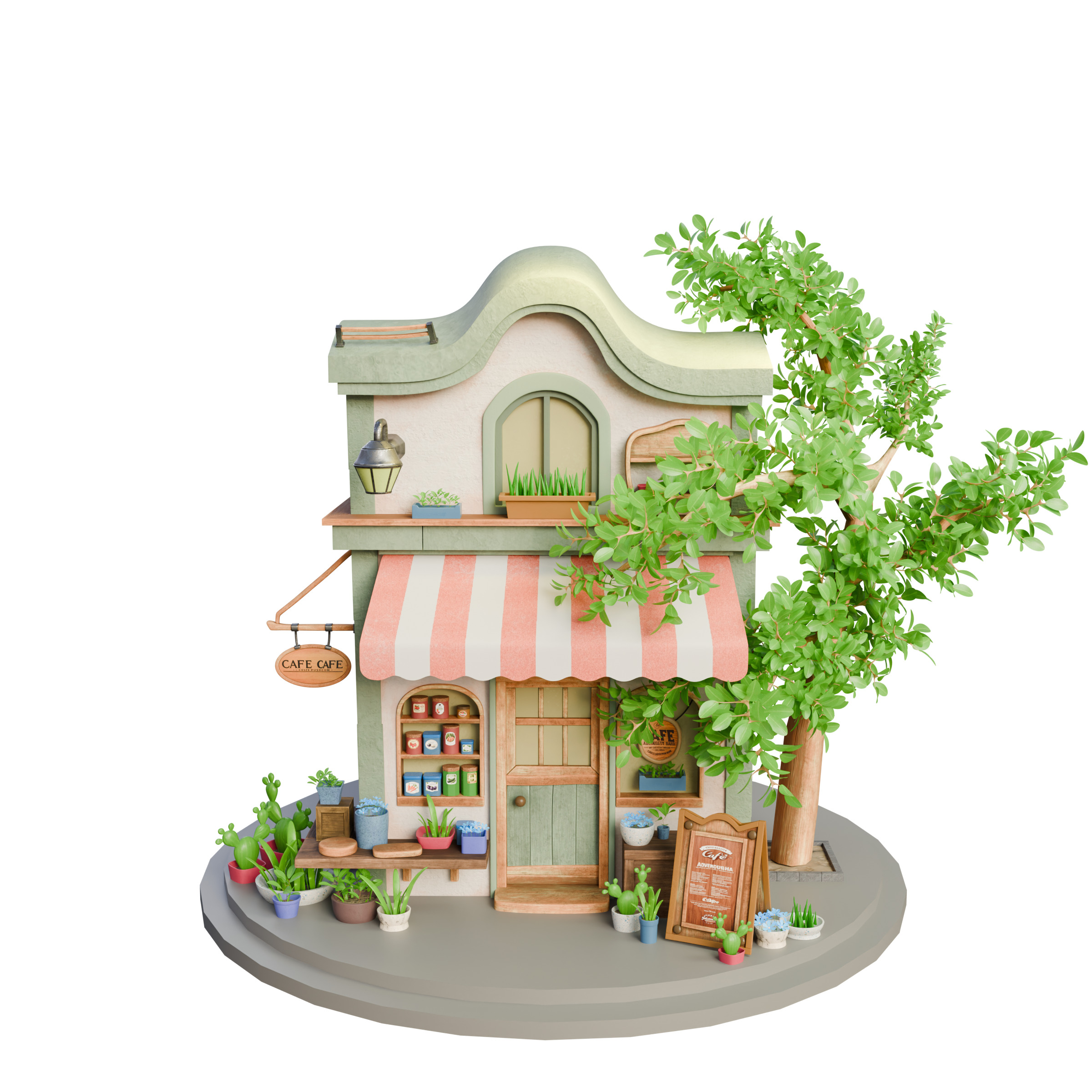 Stylized 3D Cafe House Model 3D model_3