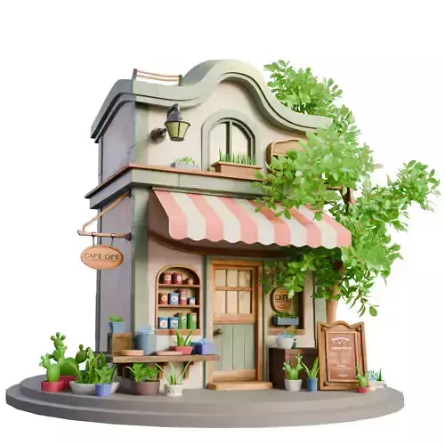 Stylized 3D Cafe House Model