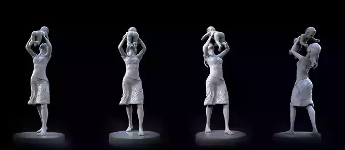 Mother sculpture of woman holding baby 3D print model
