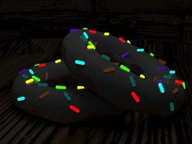 Donut 3d model two donuts with sprinkles on wooden table Low-poly 3D model_3