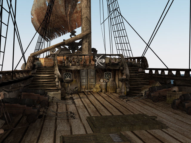 Three-deck linear galleon period 16-18 century Pirate ship Low-poly 3D model_7