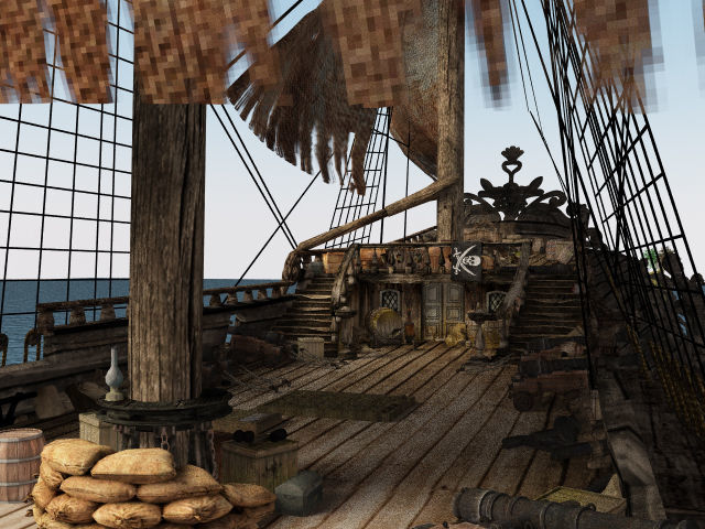 Three-deck linear galleon period 16-18 century Pirate ship Low-poly 3D model_11