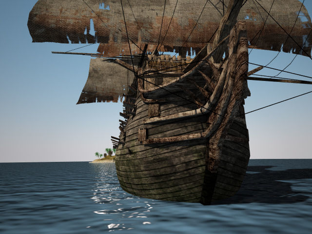 Three-deck linear galleon period 16-18 century Pirate ship Low-poly 3D model_8