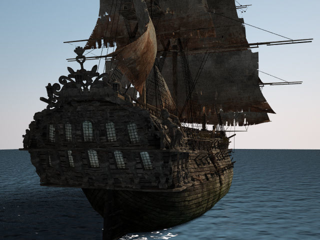 Three-deck linear galleon period 16-18 century Pirate ship Low-poly 3D model_6