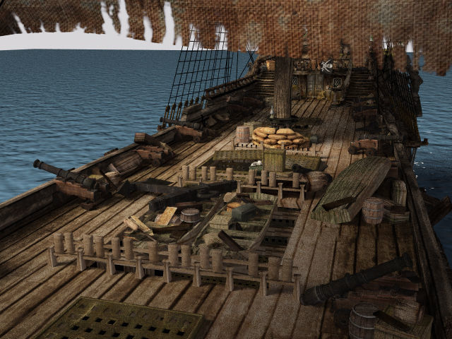 Three-deck linear galleon period 16-18 century Pirate ship Low-poly 3D model_16