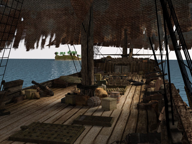 Three-deck linear galleon period 16-18 century Pirate ship Low-poly 3D model_5