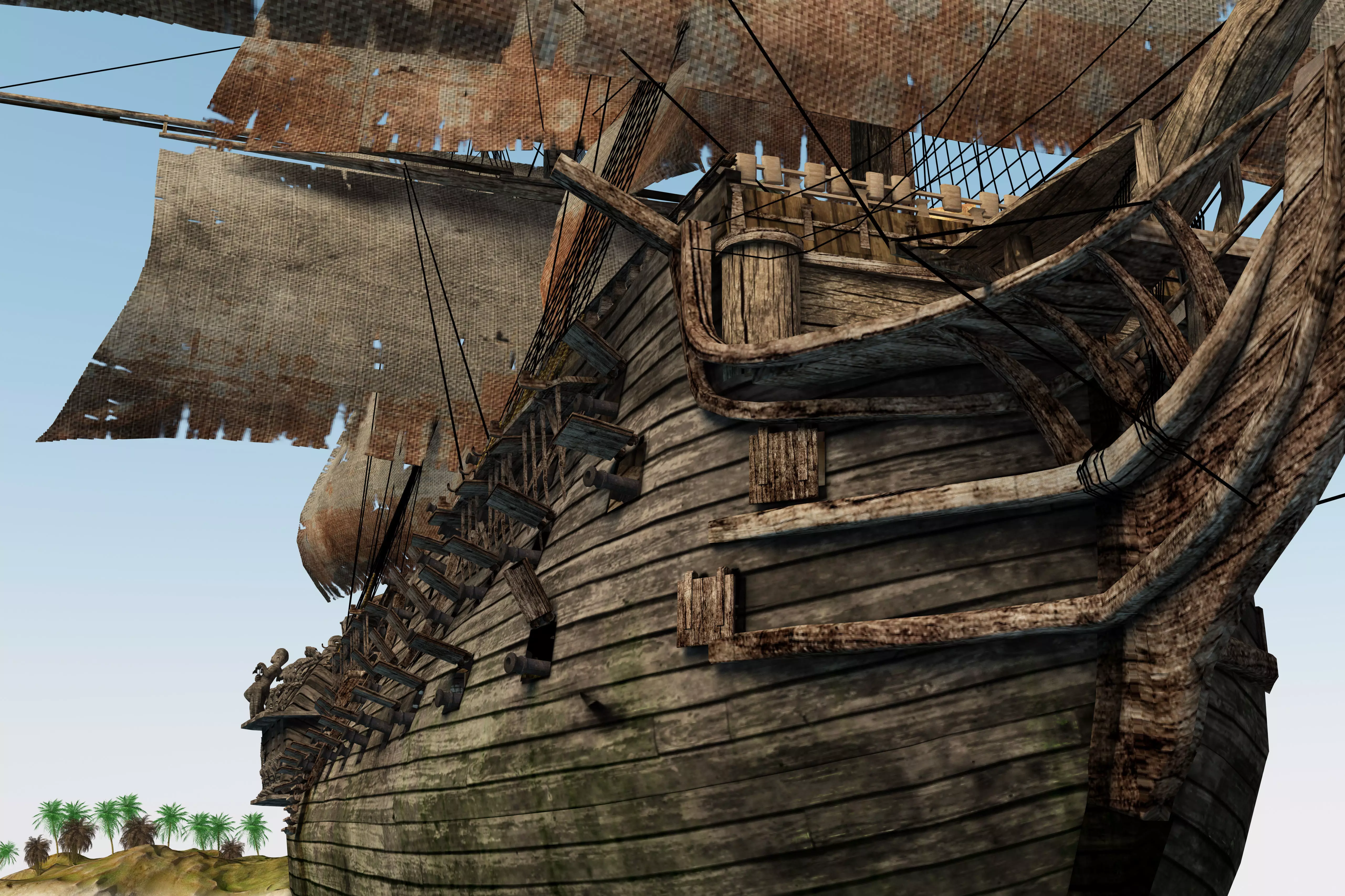 Three-deck linear galleon period 16-18 century Pirate ship Low-poly 3D model_0