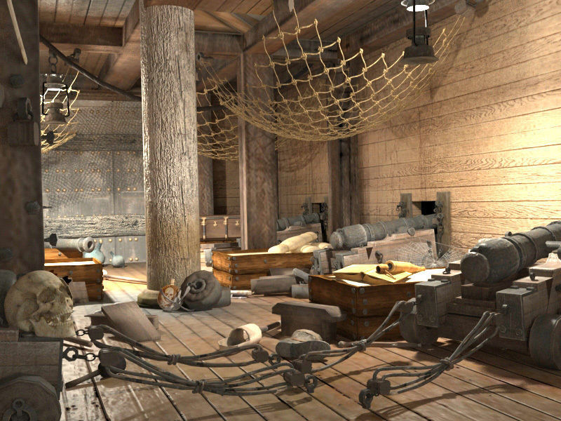Cabin to sleep pirate ship 3D model_1