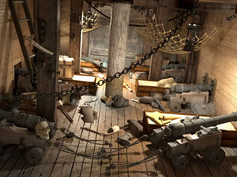 Cabin to sleep pirate ship 3D model_0