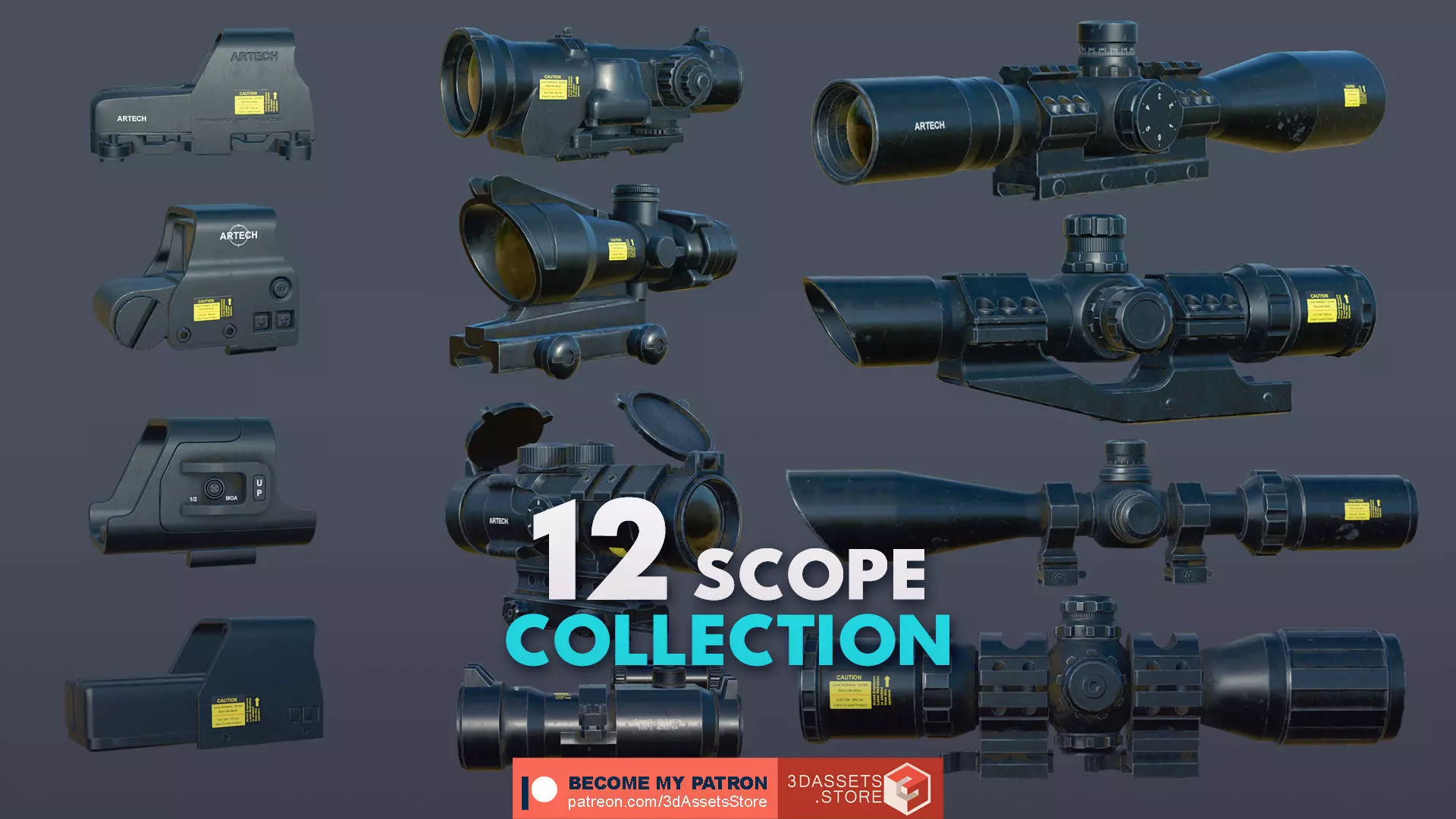 Weapon -  Scope Pack Bundle 3D Model Collection_0