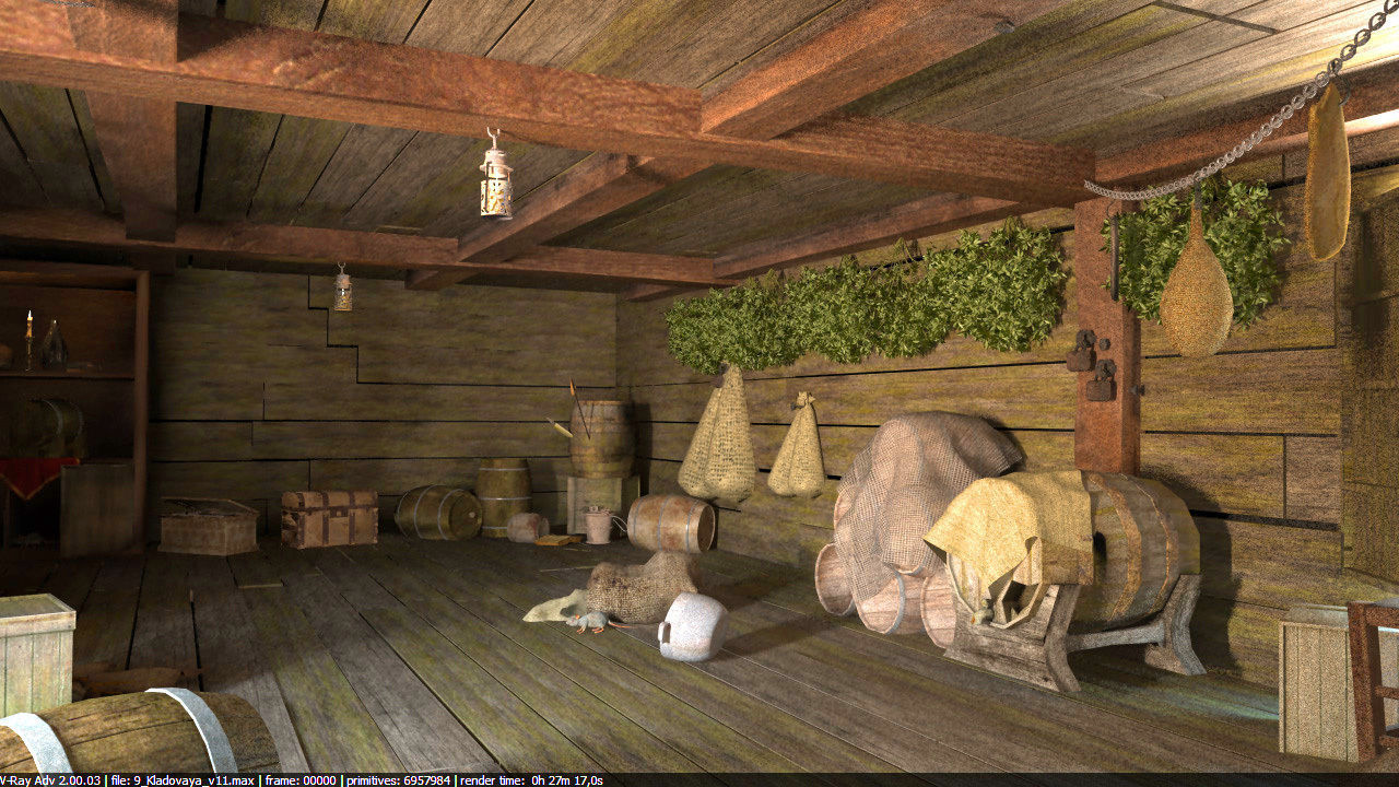 Warehouse provisions on pirate ship 3D model_1