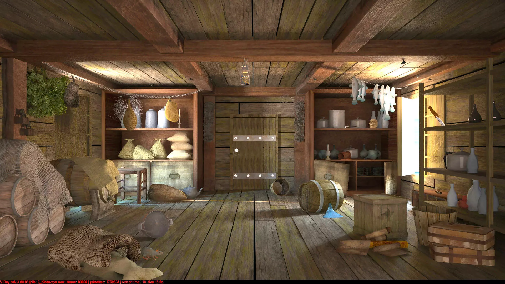 Warehouse provisions on pirate ship 3D model_0