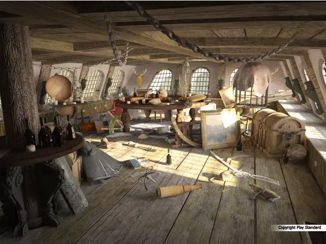 Cabin of the captain of an old ship 3D model_0