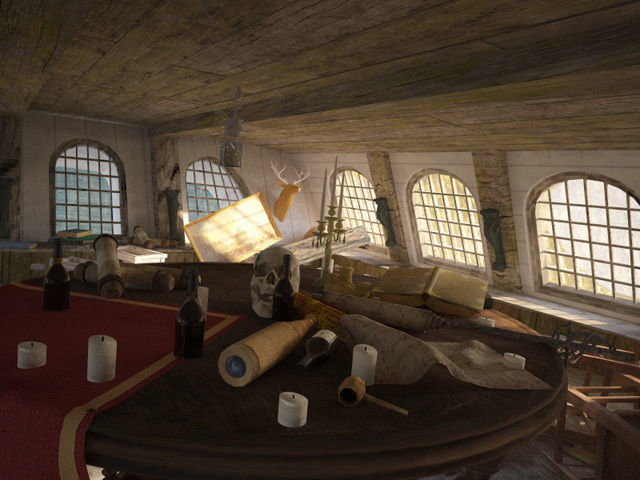 Cabin of the captain of an old ship 3D model_6