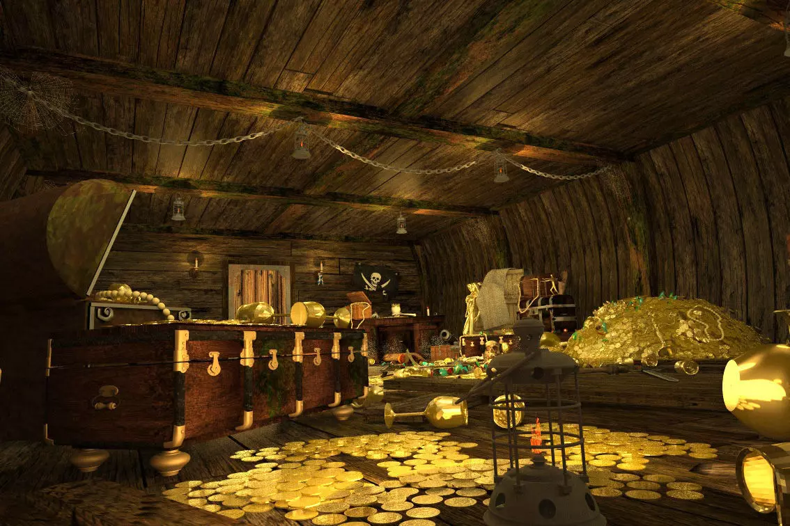 The cabin of a pirate ship treasure 3D model_0