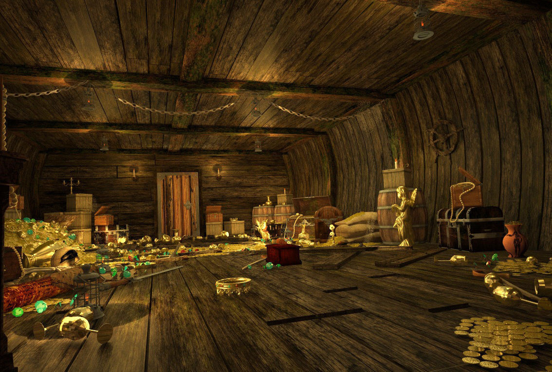 The cabin of a pirate ship treasure 3D model_6