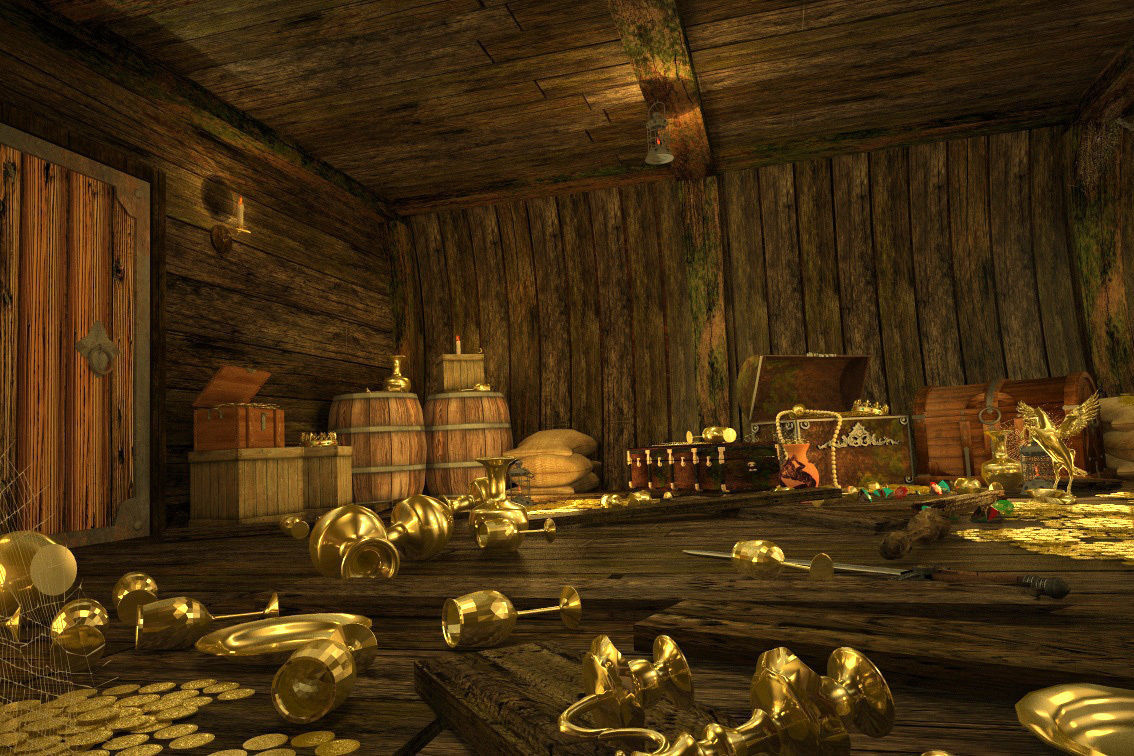 The cabin of a pirate ship treasure 3D model_7