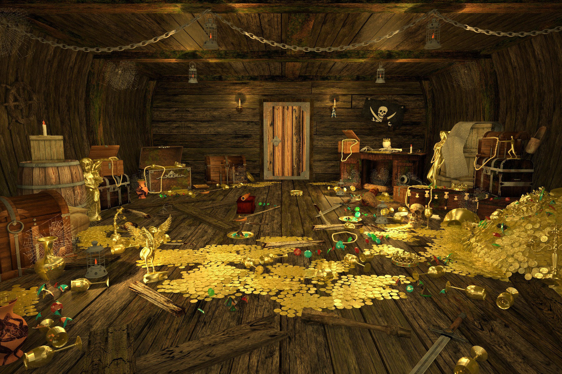 The cabin of a pirate ship treasure 3D model_3