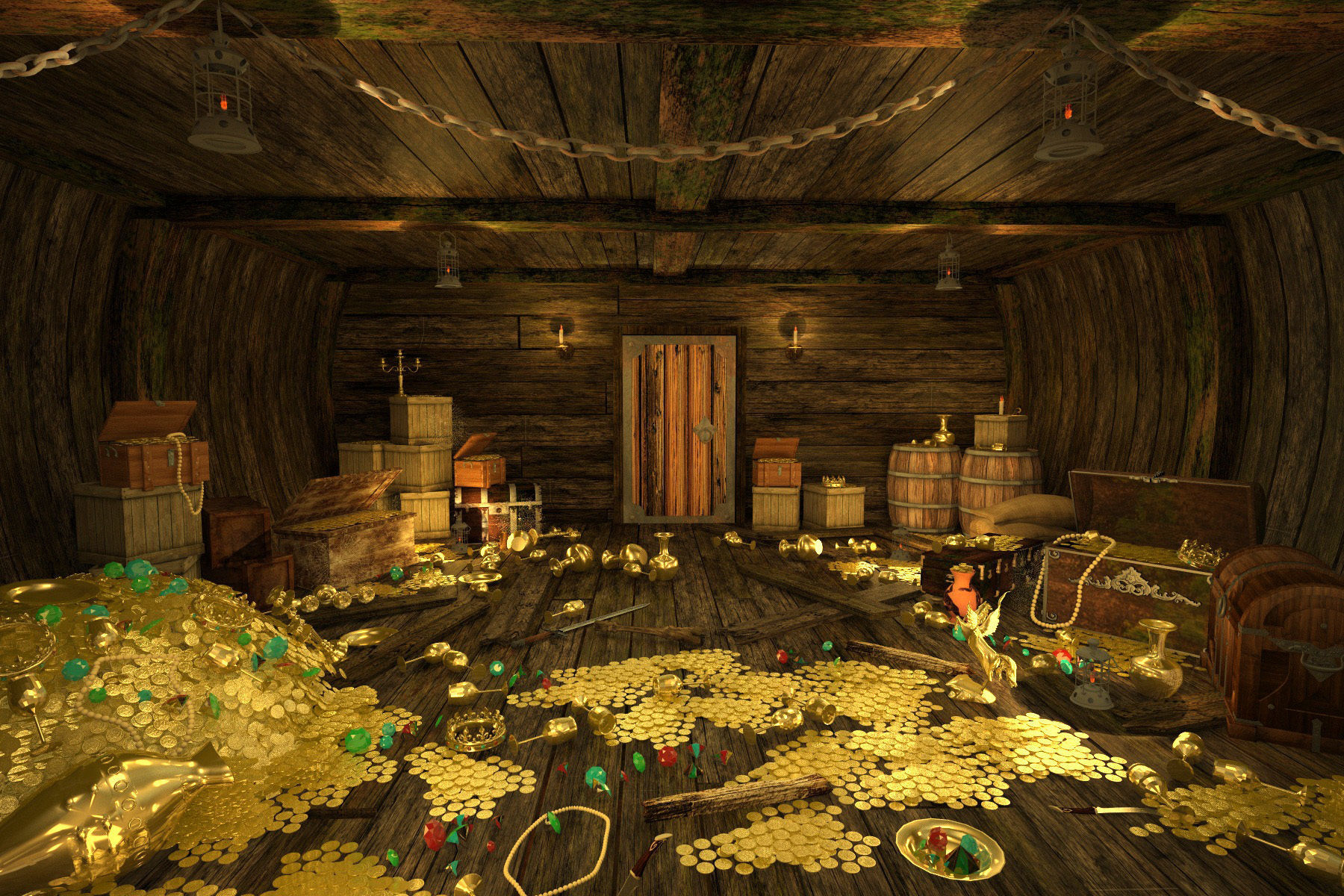 The cabin of a pirate ship treasure 3D model_5