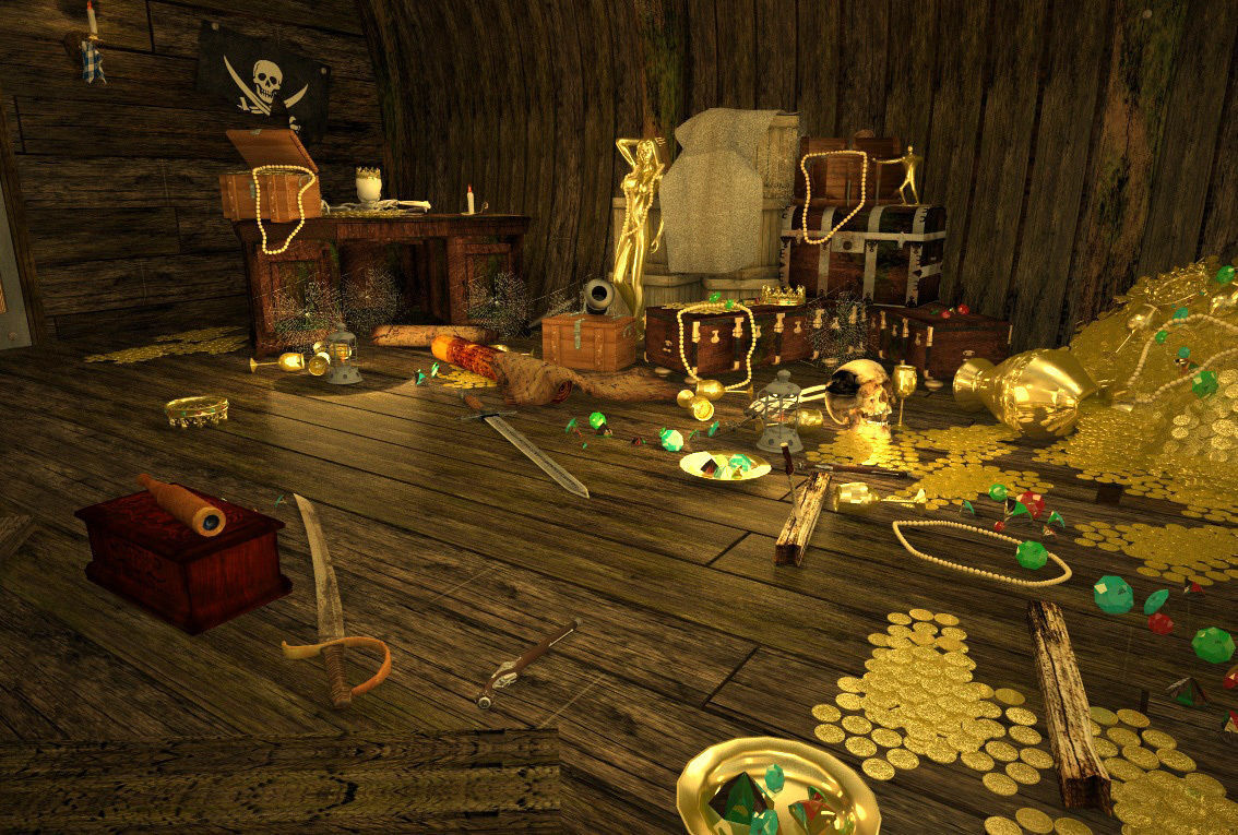 The cabin of a pirate ship treasure 3D model_4