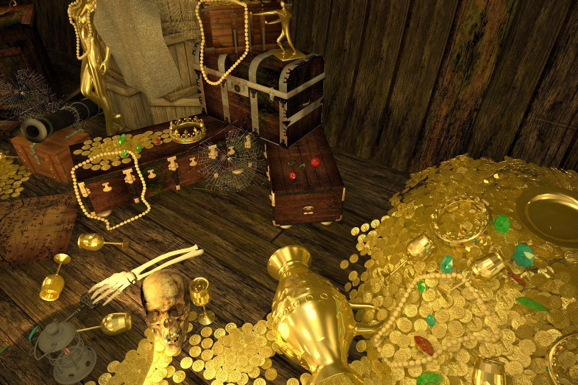 The cabin of a pirate ship treasure 3D model_9