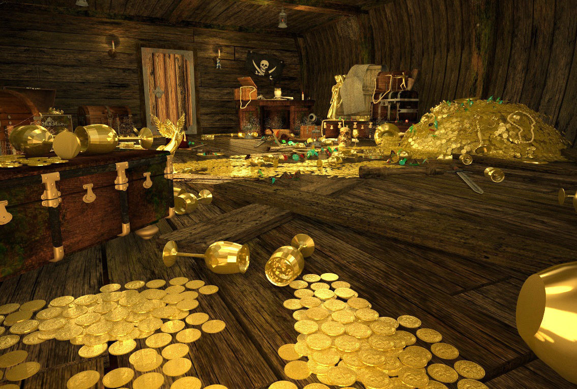 The cabin of a pirate ship treasure 3D model_8