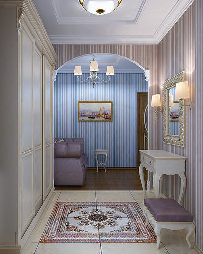 Hallway elegant with chandelier 3D model