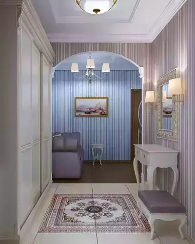 Hallway elegant with chandelier 3D model