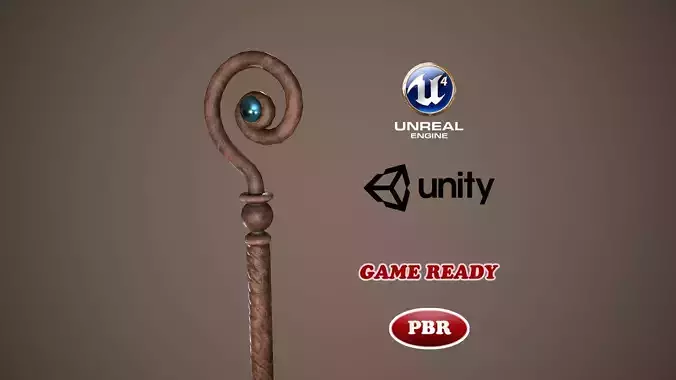 Low Poly Medieval Staff Low-poly 3D model