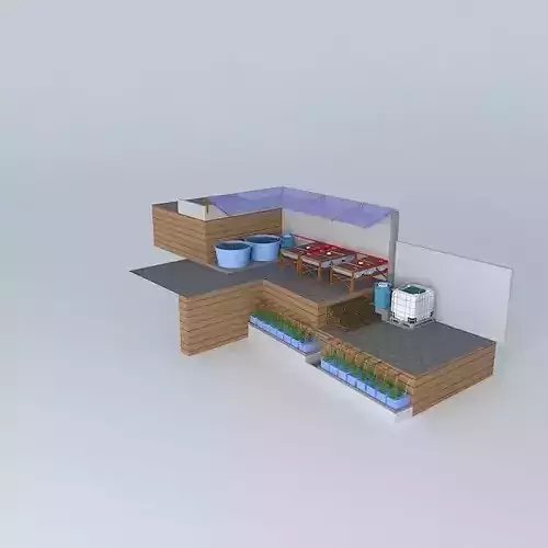 Aquaponics system Aquapônico 15- Beira Mar-2 tanks 1000L IBC 1 3 tables of 3 barrels 2 system filters NFT in bombona