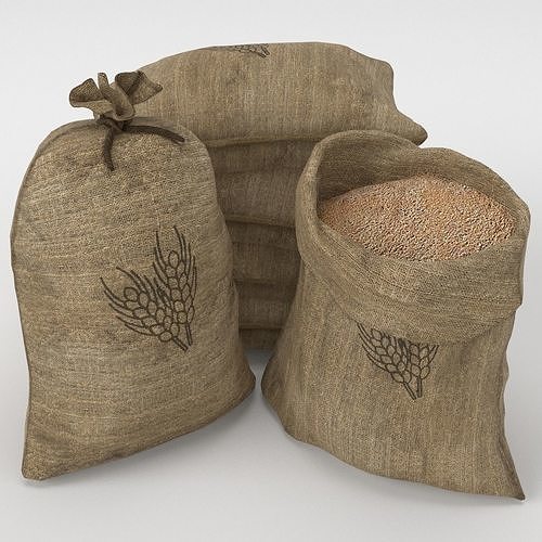 Food Sacks Grain Tied Open Stackable 3D Model 3D model 2