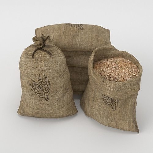 Food Sacks Grain Tied Open Stackable 3D Model 3D model