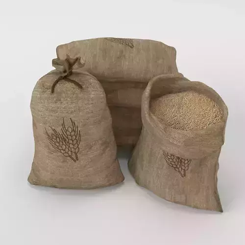 Food Sacks Grain Tied Open Stackable 3D Model 3D model