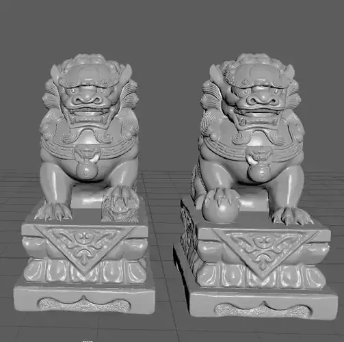 imperial guardian lions  old lion statue    shi shi zi 3D print model