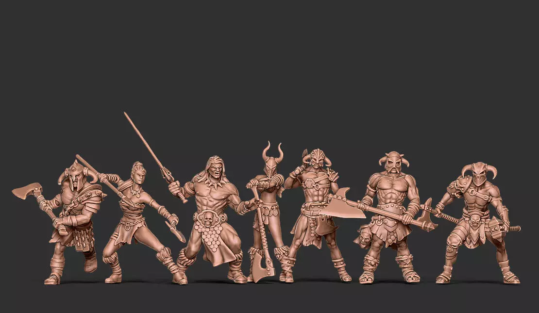 Barbarian bundle - 7 miniatures - 35mm scale 3D print model_0