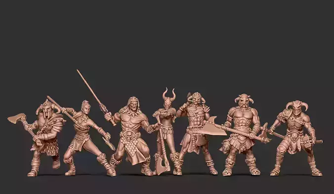 Barbarian bundle - 7 miniatures - 35mm scale 3D print model