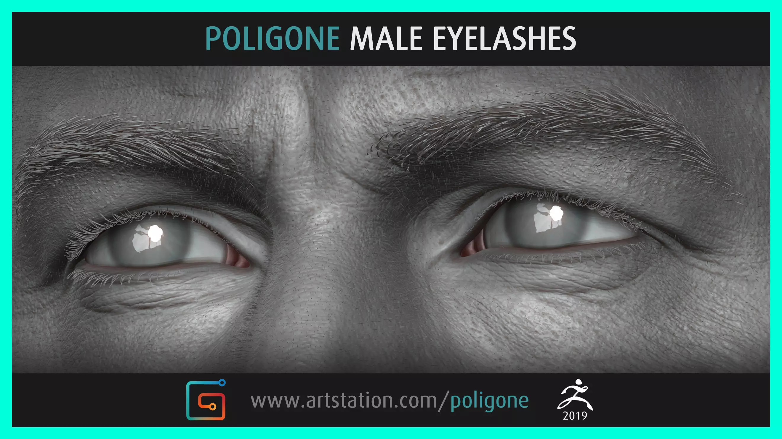 Poligone Male Eyelashes 3D model_0