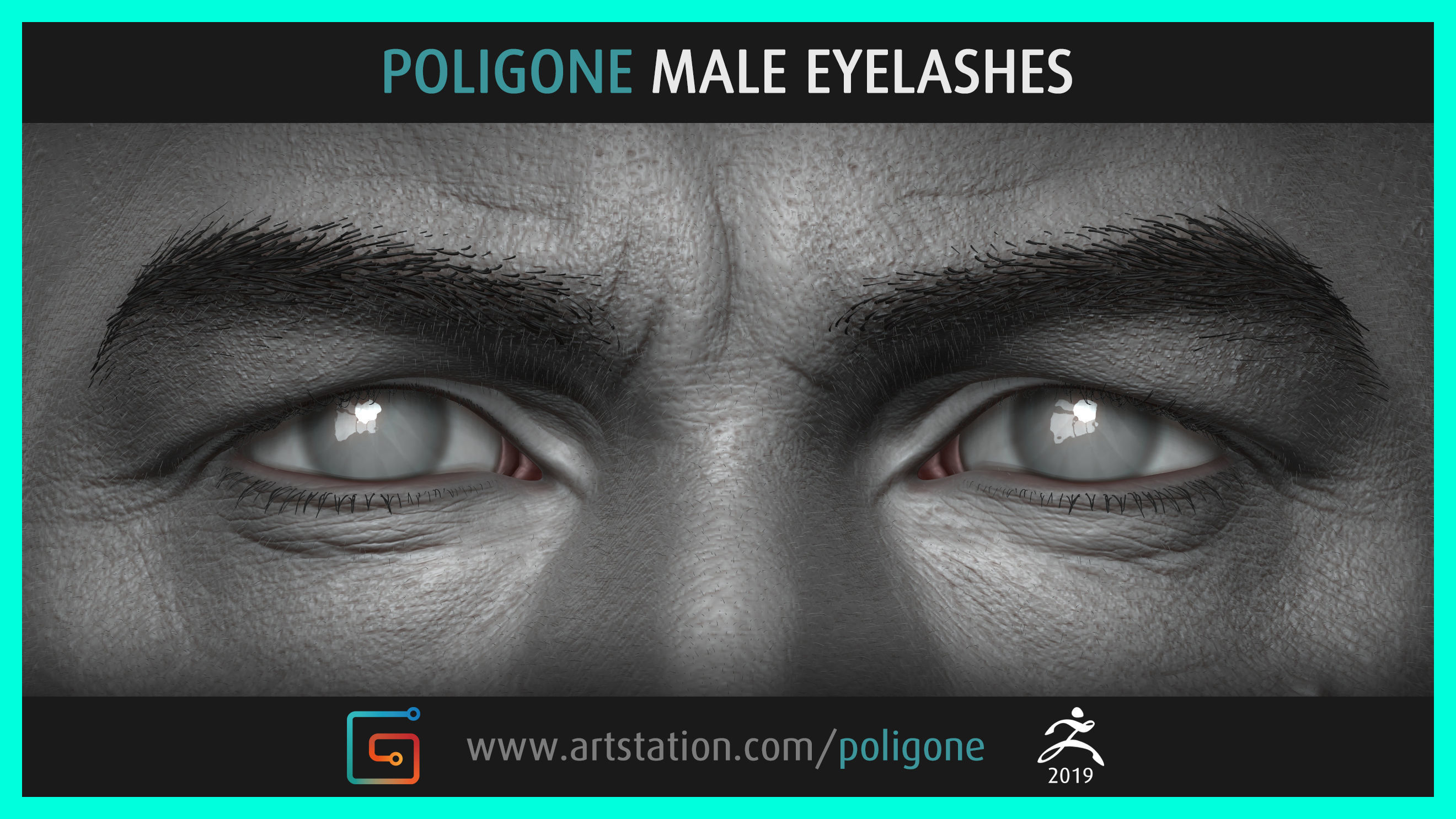 Poligone Male Eyelashes 3D model_3