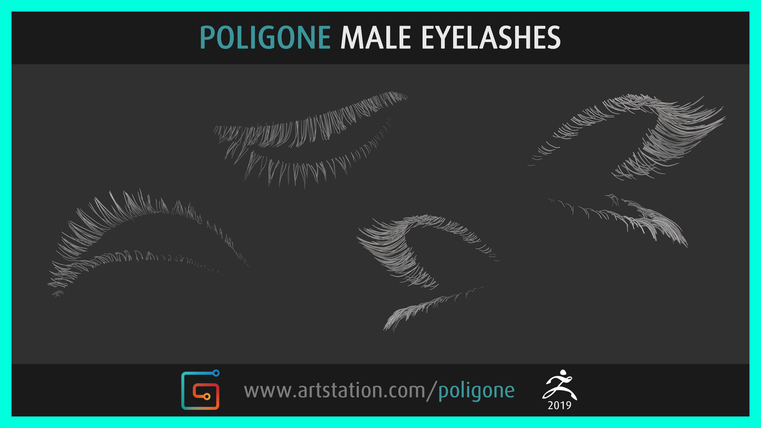Poligone Male Eyelashes 3D model_5