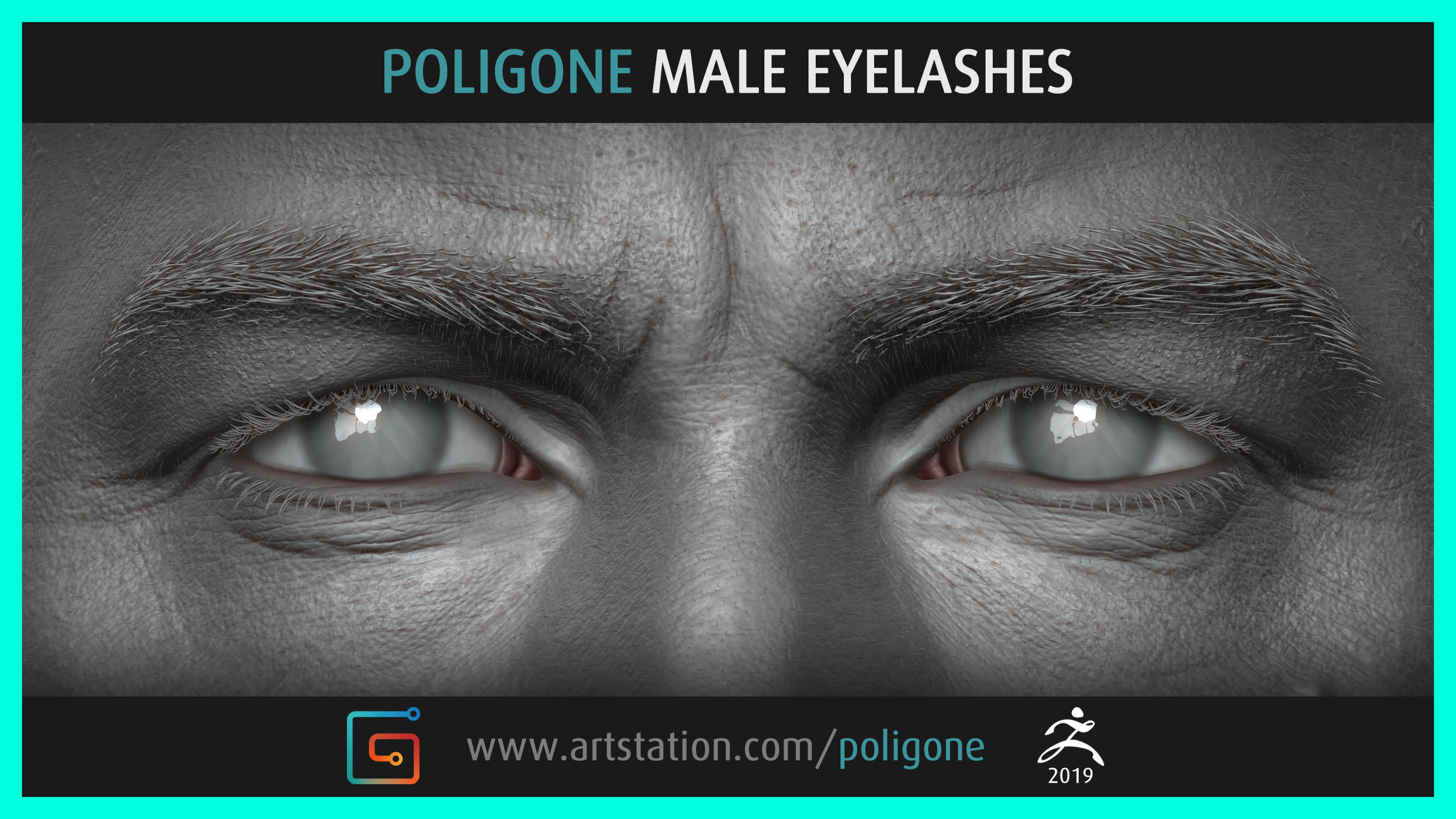 Poligone Male Eyelashes 3D model_2