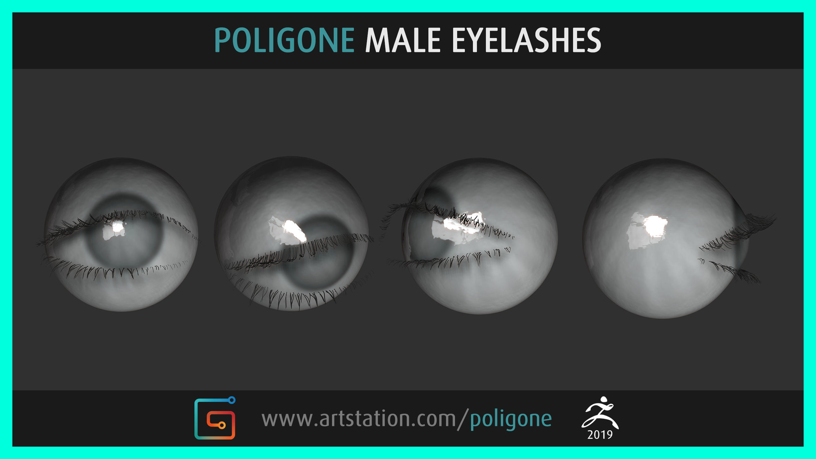 Poligone Male Eyelashes 3D model_4