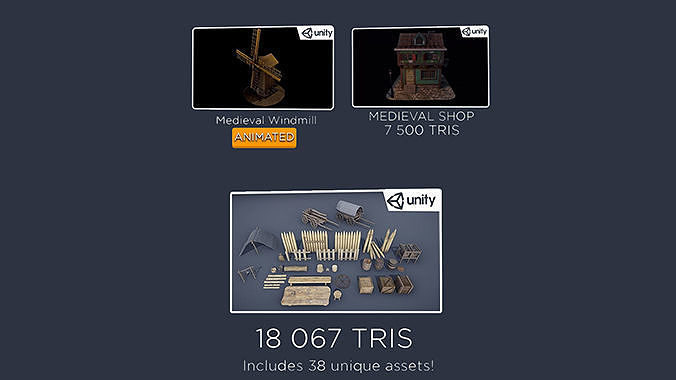 Medieval Asset Pack - Game ready Windmill Build Props Low poly 3D Model Collection