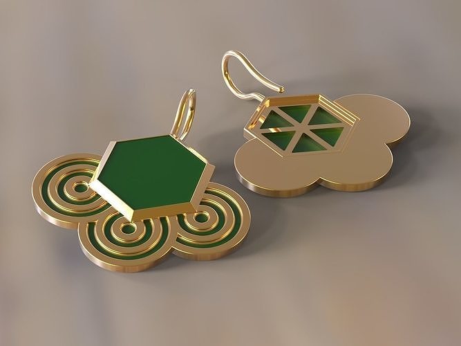 Earrings sexangel gem ang circles with enamel 3D print model