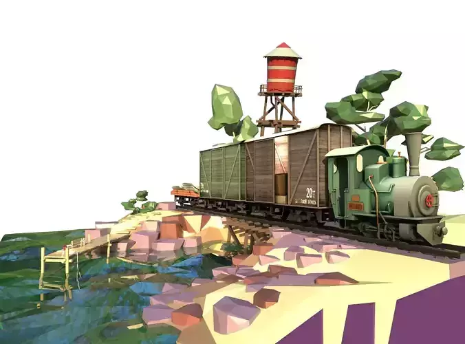  Locomotive cartoon Low-poly 3D model