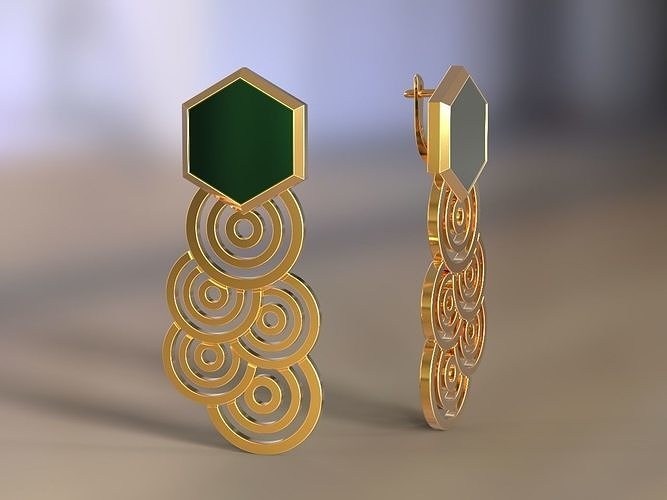 Earrings hexagon gem and circles 3D print model